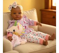 SCOM Poupée noire de 45,7 cm au corps souple réaliste avec accessoires pour enfants de 3 ans et plus