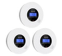 Scondaor Détecteur de Fumée et de Monoxyde de Carbone combiné avec Affichage LCD, Alarmes de Fumée Pile AA remplaçable Incluse, Alarme pour Fumée et CO avec Bouton Test/Silence, Lot de 3