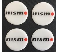 SCOOBY DESIGNS Lot de 4 autocollants en forme de dôme pour centre de roue en alliage Nissan Nismo GTR Skyline R34 Blanc/rouge Toutes les tailles (45 mm)