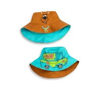 Scooby-Doo! Chapeau de Seau réversible pour Enfants | Marron avec Visage et Design Blue Mystery Machine | Chapeau de Protection Solaire extérieur Unisexe pour Enfants