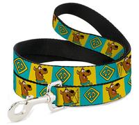 Scooby Doo Laisse pour animal domestique, laisse pour chien, blocs de pose Scooby Doo et plaque d'identité pour chien, jaune et bleu, 1,8 m de long et 3,8 cm de large