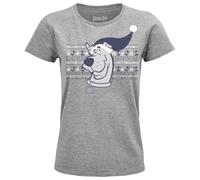 Scooby Doo Legend Icon Officiel imprimé T-Shirt pour Femme Col Ras du Cou Manches Courtes Coton Coupe régulière,Scooby Jacquard WinterTaille M,Gris Melange