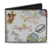 Scooby Doo Portefeuille à deux volets, Scooby Doo Carnet de notes gribouillages Blanc Multicolore Cuir vegan, Scooby Doo.