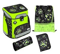 Sac d'école - SCOOLI - Glow Edition Space Robot - Noir/Vert fluo - Ergonomique - 5 pièces