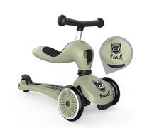 Scoot and Ride Highwaykick 1 Olive - 2-en-1 avec siège & réglable en Hauteur - pour Enfants 1-5 Ans - personnalisé avec prénom