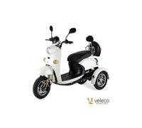 Scooter électrique 3 roues pour personnes à mobilité réduite et sénior Veleco ZT63 homologué route blanc pneus pleins increvables
