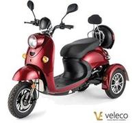 Scooter électrique 3 roues pour PMR personnes à mobilité réduite et sénior Veleco ZT63 homologué route rouge pneus pleins noir G