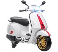Scooter électrique enfant Vespa 6V - musiques, feu AV, entrée USB, radio FM - 2 roues support aux. - blanc