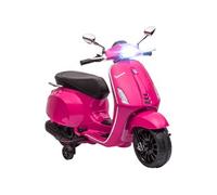 Scooter électrique enfant vespa 6v - musiques, feu av, entrée usb, radio fm - 2 roues auxiliaires rose TU