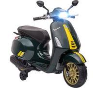 AIYAPLAY Scooter électrique Enfant Vespa 6 V Moto électrique pour Enfants 3-6 Ans dim. 107L x 47l x 73H cm Musique MP3 Port USB Radio FM Phare 2 Roues d'entraînement - Vert