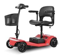 Scooter électrique pliable pour personnes âgées, légère, avec 4 roues, montage facile et charge rapide, scooter de mobilité stable pour l'intérieur et l'extérieur (S2-RED, 160,5 x 53,6 x 38,2)