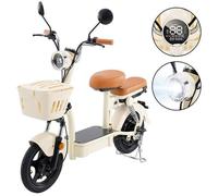 Scooter Urbain Courses Électrique Y16 1200W, 48V 20Ah, Autonomie 100Km, 4 Vitesses, Paniers Avant Arrière, NFC, Beige