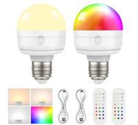 SCOPOW Ampoule RVB rechargeable à piles avec télécommande, 12 températures de couleur, 450 lm, variateur magnétique amovible, minuterie pour non câblées (6 W + 3 couleurs + RVB + 2 pièces)