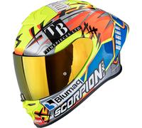 Scorpion Casque intégral EXO-R1 Evo II Air Aron Misano – Argent/Jaune néon/Bleu/Orange – XL