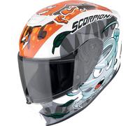Scorpion EXO JNR Air The4Elements Casque pour enfants, Blanc/Bleu/Orange, Taille Y/M (50/51)