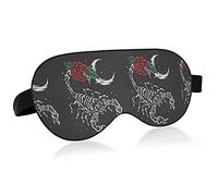 Scorpion Rouge Rose Fleurs Croissant de Lune sur Masques pour les Yeux Noirs Blocs de Couverture Masque de Sommeil Léger Abat-Jour Couverture avec Bandeau pour les Yeux Relaxant avec Sangle de Tête Ré