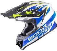 Scorpion VX-16 Evo Air Patriot Casque de motocross, blanc-bleu-jaune, taille S pour homme