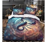 Scorpion Zodiac Ensemble De Literie Microfibre Résistante 3D Imprimé 3 Pièces 2xTaies Super Douce mythical Cosmic Housse de Couette Confortable Entretien Facile for Adultes Enfants King（220x240cm）