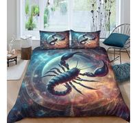 Scorpion Zodiac Linge de Lit Hypoallergique 3 pièces 3D Effet Respirante Mythical Cosmic Art Housse de Couette avec 2 Taies d'oreiller Confortable for Décoration de Chambre Super King（260x220cm）