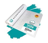 Scorprotect® Toison de recouvrement 1 m x 50 m | 140 g/m² autocollant | Toison de peintre et non-tissé de protection pour sol, escaliers et rénovation | Protection du sol blanc
