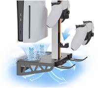 scosao Support Mural pour PS5/PS5 Slim avec Station de Charge et Ventilateurs, Support pour PS5/PS5 Slim Disc & Digital Version,Support Mural en Acier avec Support de contrôleur & Support pour Casque