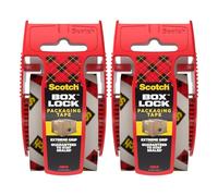 Scotch Box Lock Lot de 2 rouleaux de ruban adhésif d'emballage robuste et transparent avec distributeur de 4,8 x 2,03 cm Adhérence extrême - Adhère instantanément à n'importe quelle boîte pour une