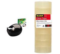 Scotch - BP622 - Dévidoir + 1 rouleau - 19 mm x 7,5 m - Noir & Ruban Adhésif Transparent 508 - 8 Rouleaux - 19mm x 33m - Ruban Adhésif Transparent à Usage Général pour l'Ecole, la Maison et le Bureau