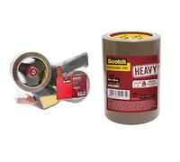 Scotch BP974 Heavy Dévidoir de ruban d'emballage avec 2 rouleaux de ruban 50 mm x 66 m + BP979 HEAVY Pack de 3 Rubans 50 mm x 66 m Havane