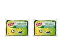 Scotch-Brite Classic Éponge à Récurer en Cellulose Non Rayante - 4 Pièces - Tampon à Récurer Très Absorbant Indiqué pour Les Tâches de Nettoyage Quotidiennes, Vert - Classic (Lot de 2)