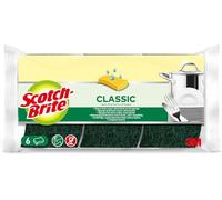 Scotch-Brite Classic Éponge à Récurer en Cellulose Non Rayante - 6 Pièces - Tampon à Récurer Très Absorbant Indiqué pour Les Tâches de Nettoyage Quotidiennes, Vert - Classic