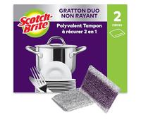 Scotch-Brite Éponge Non Rayante avec Grattoir Doux, Lot de 2 - pour Casseroles, Poêles, Revêtements Antiadhésifs et Surfaces Fragiles comme le Verre