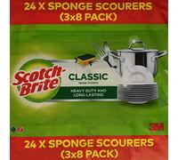 Scotch Brite - Lot de 3 éponges à récurer classiques, robustes et durables (lot de 3 x 8), mousse, vert/rouge, 8 pièces