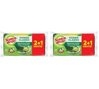 Scotch-Brite Power Classic - Éponge Abrasive antibactérienne 2+1 Gratuite - idéale pour Le Nettoyage Quotidien des Plats, poêles antiadhésives et Surfaces en Verre (Lot de 2)