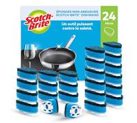 Scotch-Brite Recharges Manche-Vaisselle Delicate, 24 Éponges Non Abrasives, Sûres pour Ustensiles Antiadhésifs, Fibres 100% Recyclées, Légères, Vertes, Nettoyage Cuisine et Salle de Bain