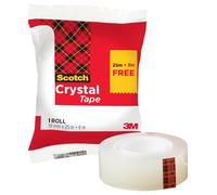 Scotch Crystal Ruban Adhésif Transparent, 1 Rouleau, 19 mm x 25 m + 8 m GRATUITS - Ruban Adhésif Transparent à Usage Général pour l'Ecole, la Maison et le Bureau