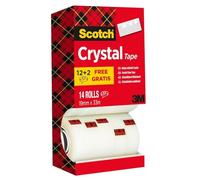 Scotch Crystal Ruban adhésif transparent largeur 19 mm x longueur 33 m (Lot de 12 + 2 OFFERTS)