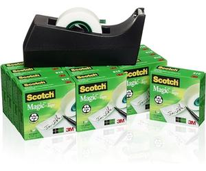 Scotch Dévidoir de Ruban Adhésif, Noir + Ruban Invisible Scotch Magic, 12 rouleaux 19 mm x 33 m - Idéal pour le Bureau et l'École