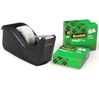 Scotch Dévidoir de Ruban Adhésif C60, Noir, avec Ruban invisible Scotch Magic, 4 Rouleaux, 19 mm x 33 m - pour l'École, la Maison et le Bureau