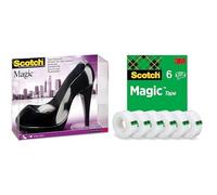 Scotch Distributeur de Ruban Adhésif en forme de Chaussure Noire C30 + RubanScotch Magic, 1 Rouleau +Ruban Scotch Magic, 6 Rouleaux - Ruban Adhésif Polyvalent pour Réparation de Documents