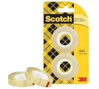 Scotch Ruban adhésif double-face — 2 rouleaux, 12 mm x 6,3 m — Idéal pour le bureau et l'école