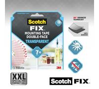 Scotch-Fix Ruban adhésif double face transparent - 1 rouleau, 19 mm x 10 m - Ruban invisible pour environnements intérieurs, idéal sur verre, carrelage, acrylique et métal - Jusqu'à 7 kg