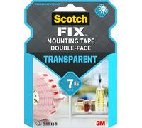Scotch-Fix Ruban Adhésif Double Face, Transparent - 1 Rouleau 19 mm x 5 m - Pour Utilisation Intérieure - Fixation sans Dommage - Supporte jusqu'à 7 kg