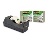 Scotch C38 + Scotch Magic 900 Greener Choice Distributeur avec ruban de bureau (3 rouleaux) de bureau 19 mm x 33 m dévidoir noir