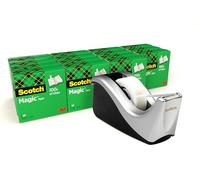Scotch Ruban adhésif Magic invisible – 19 mm x 33 m – 16 rouleaux + dévidoir lesté argent gratuit