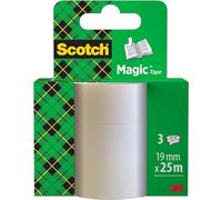 Scotch Magic Ruban Adhésif Invisible, 3 Rouleaux de Recharge, 19 mm x 25 m | Ruban Adhésif Universel pour Réparation de Documents, Étiquetage et Fermeture ; Finition Mate, Invisible et Inscriptible