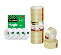 Scotch Magic Ruban Adhésif Invisible - 4 Rouleaux - 19mm x 33m & Ruban Adhésif Transparent 550-8 Rouleaux - 19mm x 33m - Ruban Adhésif Transparent à Usage Général pour l'Ecole