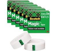 Scotch Magic Ruban Adhésif Invisible - 6 Rouleaux - 19mm x 33m - Ruban Adhésif à Usage Général pour la Réparation, l'Etiquetage et la Fermeture de Documents