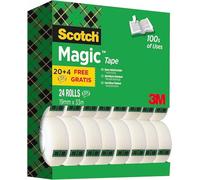 Scotch Magic Ruban Adhésif invisible, Multi-Pack, 24 Rouleaux, 19 mm x 33 m - Usage Général pour la Réparation, et la Fermeture de Documents