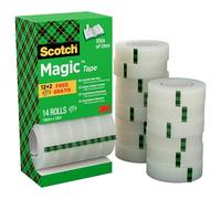 Scotch Magic Tape Ruban adhésif invisible largeur 19 mm x longueur 33 m (Lot de 12 + 2 OFFERTS)