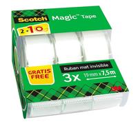 Scotch Magic Tape 3 rouleaux 19mm x 7,5m avec dévidoir ruban invisible